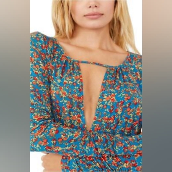 NWT Free People Kaya Print Cutout Bodysuit in Turquoise Combo Small - Picture 6 of 10